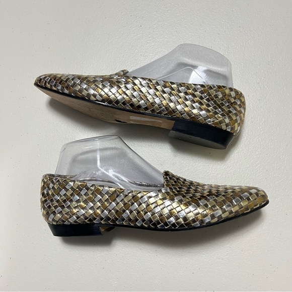 Sesto Meucci Metallic Woven Leather Slip On Italian Shoes - Picture 3 of 10